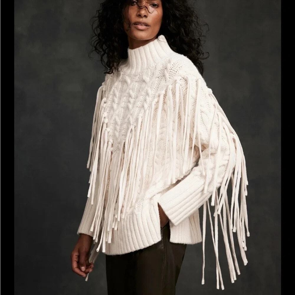 Mint Velvet Fringe Cable Knit Sweater